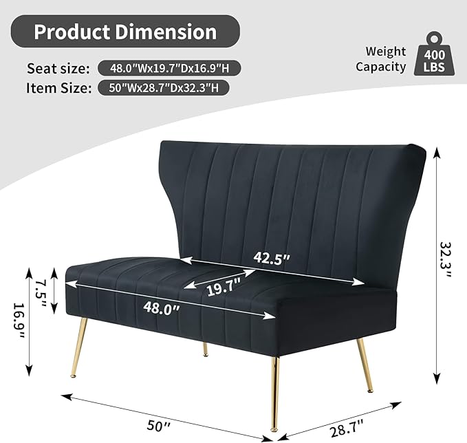 50’’ Armless Loveseat Sofa, Comfy Upholstered Velet Small Couch Sofa - Image 2