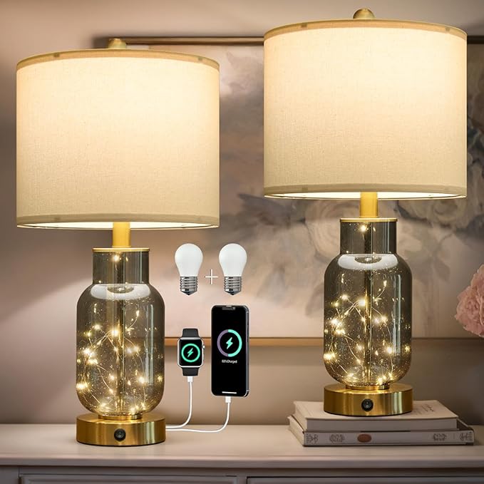 Oneach 22" Glass Table Lamps Set of 2, Nightstand Lamp by Oneach