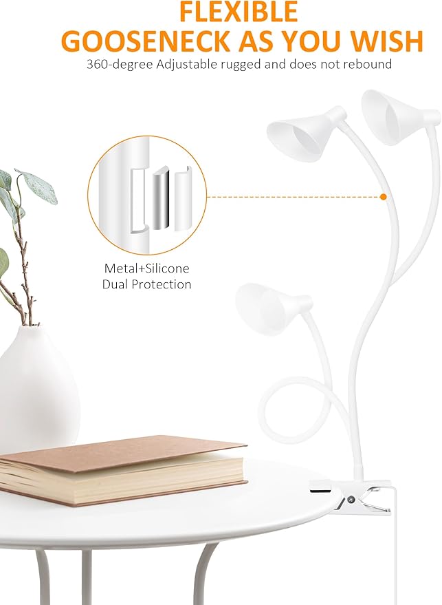 Desk Lamp Clip on Light USB Reading Light 3 Color Modes 10 Dimmable Brightness - Image 4