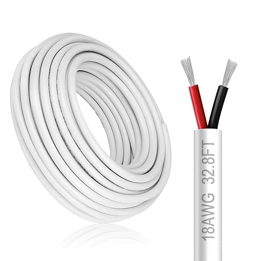DEKIEVALE 18 Gauge 2 Conductor Electrical Wire, 32.8FT White Stranded Low by DEKIEVALE