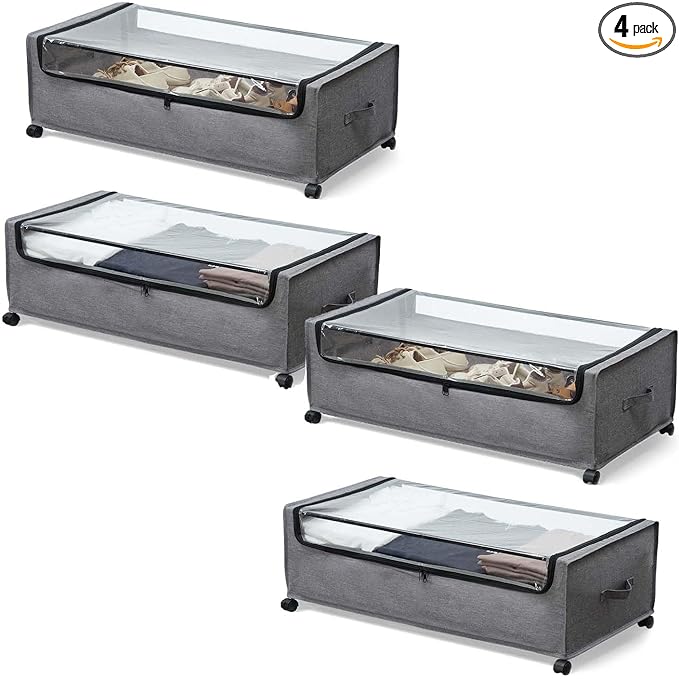 4-Packs Under Bed Storage with Wheels, Under The Bed Storage Drawers On Wheels by FOUCSSOMEI