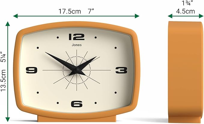 JONES CLOCKS® Film Desk Clock | Retro Rectangular Design | Mustard Yellow | - Image 4