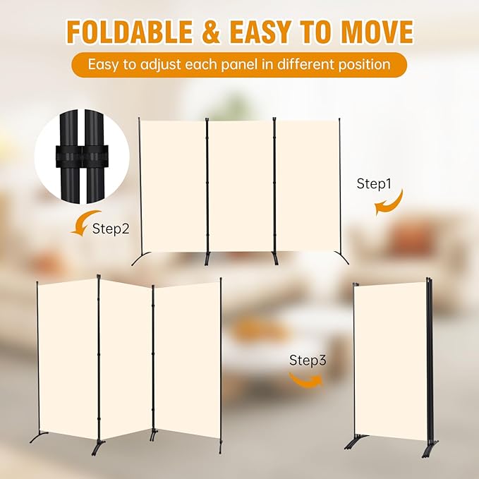 3 Panel Folding Privacy Screens, 6 FT Tall Wall Divider - Image 3