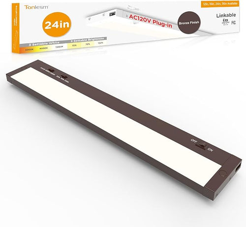 24 Inch Under Cabinet Lighting Plug in, 14W 120V 3 Color 3000K/4000K/5000K by Tonlesm