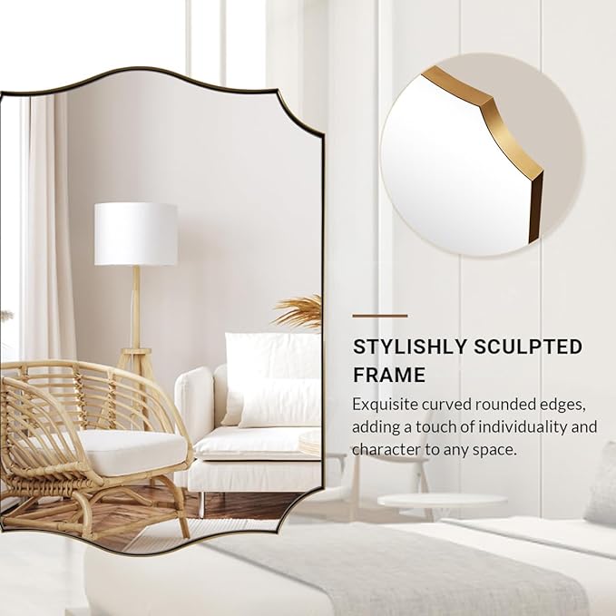 ANDY STAR Bathroom Mirror, 28x36 Inch Brushed Gold Vanity Mirror, Stainless - Image 9