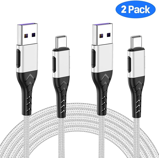 Durcord USB C Cable, Type C Charger Braided USB Cable Bright Silver - Image 2