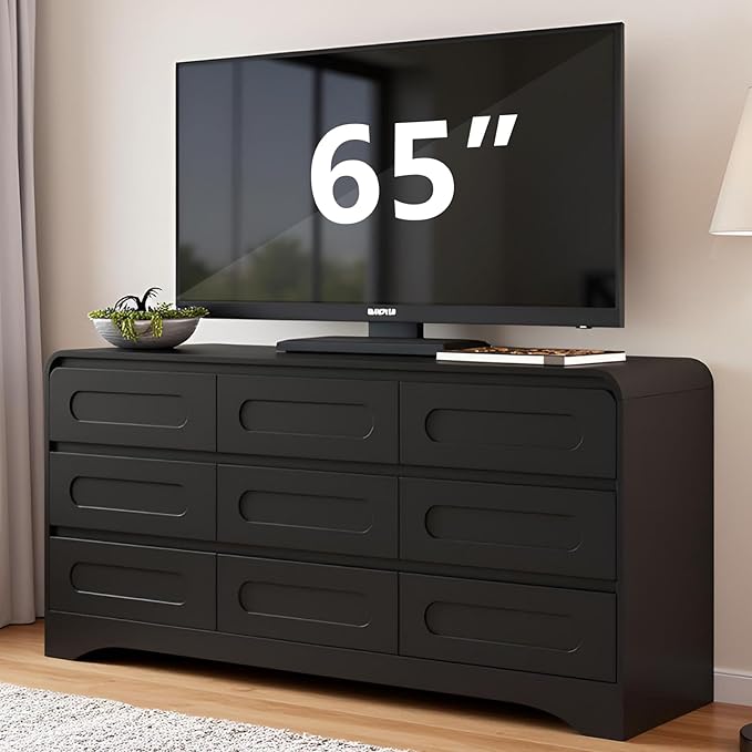 Dresser for Bedroom with 9 Drawers, Wood Closet Clothes Storage Long Dressers by SOLACEFURNITURE