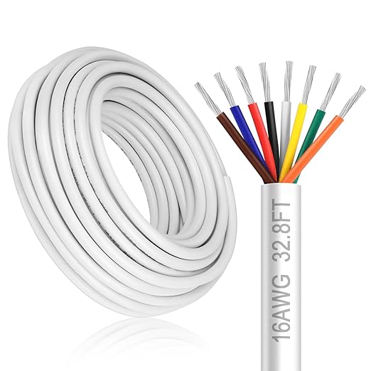 16 Gauge 8 Conductor Electrical Wire, 32.8FT White Stranded Low Voltage 16/8 by DEKIEVALE