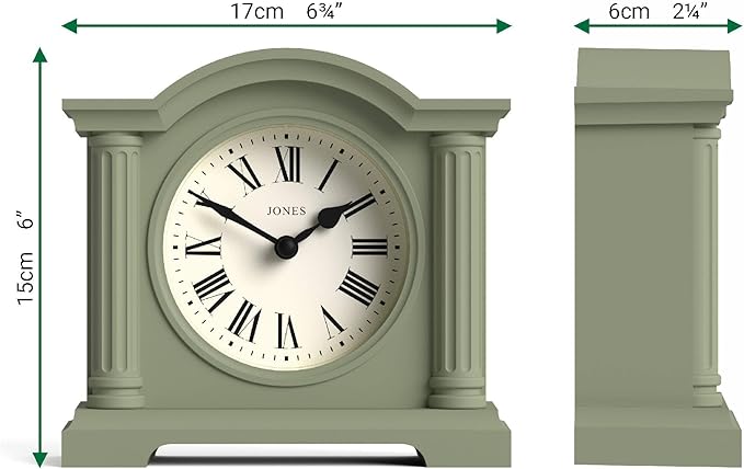 JONES CLOCKS® Kensington Mantel Clock | Classic Arch top Clock | Sage Green | - Image 4