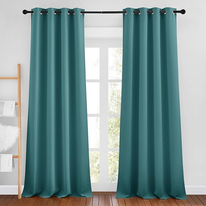 NICETOWN Sea Teal Blackout Bedroom Curtains 96 inches Long, Grommet Thermal by NICETOWN