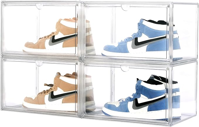 4 PACK XXL Shoe Storage Boxes Clear Stackable Acrylic Shoe Organizer by OMOPINSHOEBOX