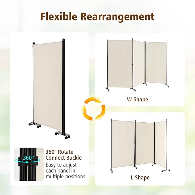 GOFLAME 3 Panel Folding Room Divider, 6FT Rolling Privacy Screen - Image 5