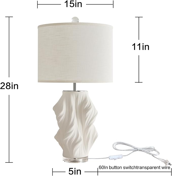 Modern Plug in Large Ceramic Table Lamps White Table Lamp - Image 4
