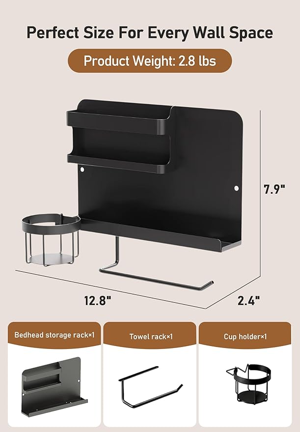 Bedside Wall Organizer Metal Shelf - Image 3