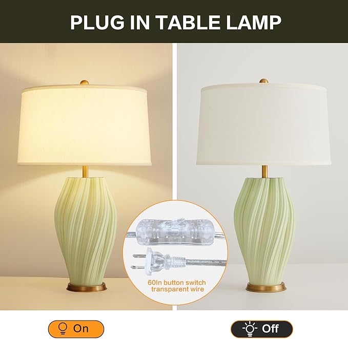Modern Textured Ceramic Large Table Lamps 26.75", Sage Green Plug in Table Lamp - Image 7