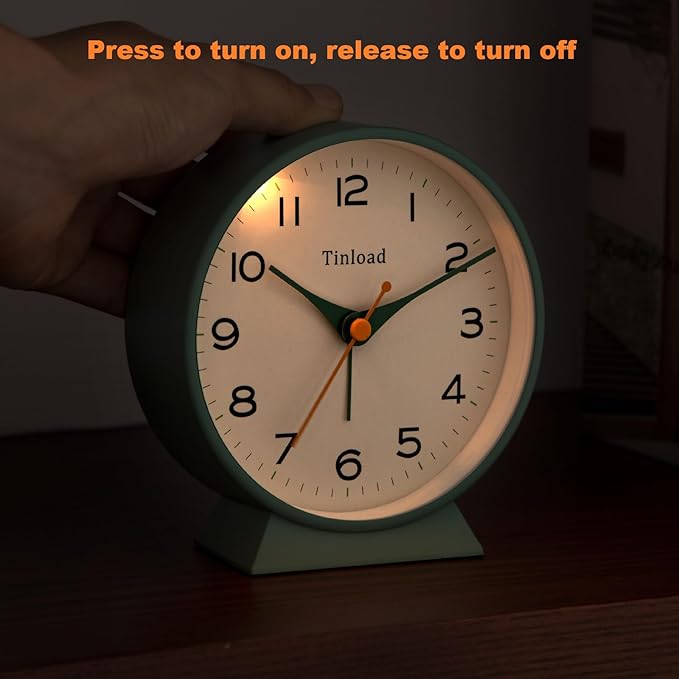4.5" Battery Operated Retro Analog Alarm Clock, Small Silent Bedside Desk Clock - Image 5