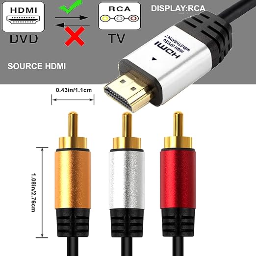HDMI to RCA 10FT Cable with IC, HDMI Male to 3-RCA SV AV Cable Video Audio - Image 5