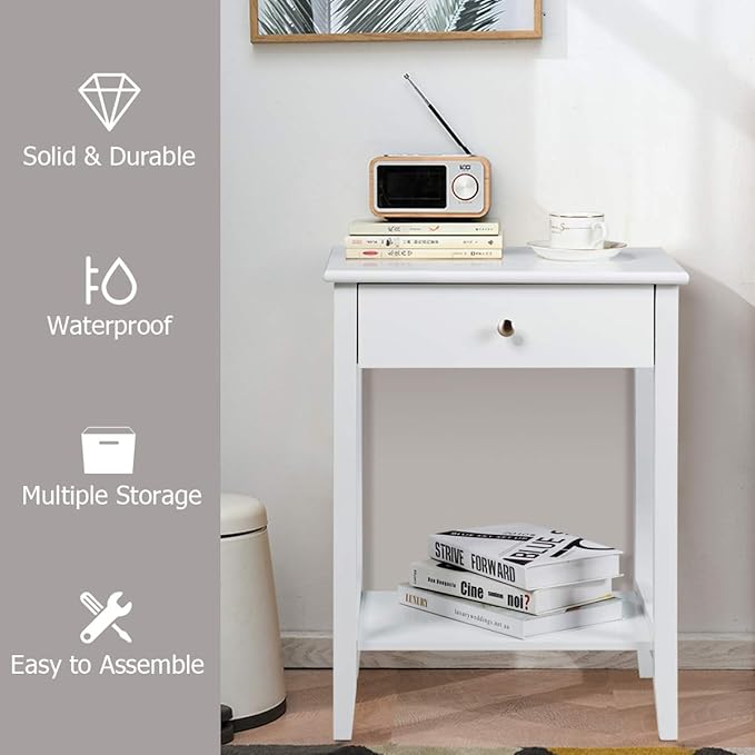 Giantex Nightstand Wooden 2-Tier Couch Sofa Side Table - Image 5