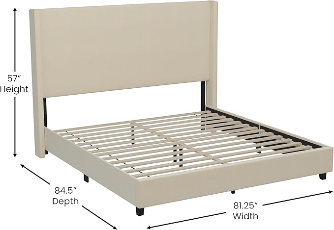 EMMA + OLIVER Nora King Size Faux Linen Upholstered Platform Bed - Image 2