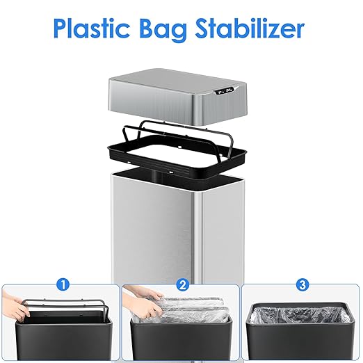TLSUNNY 18.5 Gallon Automatic Trash Can, Stainless Steel Motion Sensor Garbage - Image 7