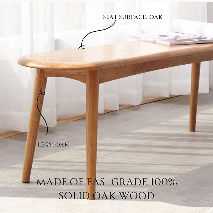 100% Solid Oak Dining Bench, Wood Bench - Image 5