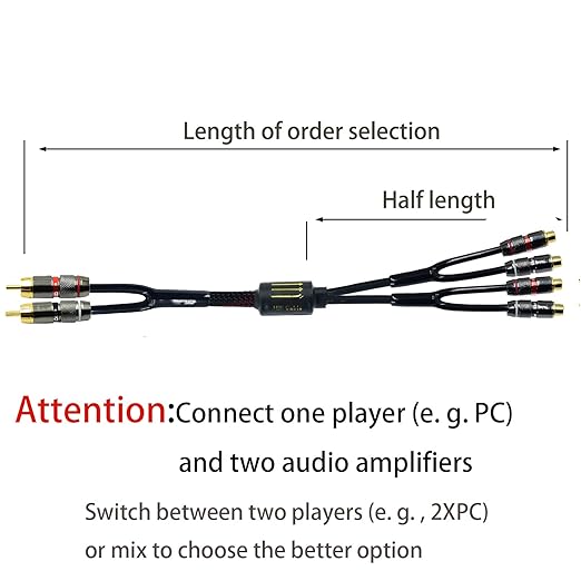 Arklove 2ft Shielded RCA Plug Splitter Stereo Audio Video Cable 2 Male to 4 - Image 3