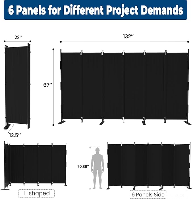 Room Divider, 6 Panel Upgraded Folding Privacy Screen, 132” Highly Secretive - Image 6
