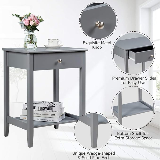 Giantex Nightstand Wooden 2-Tier Couch Sofa Side Table - Image 5