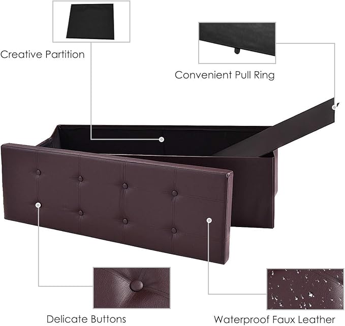 Giantex 45" Folding Storage Ottoman Bench, Storage Chest to Support 660lbs - Image 5