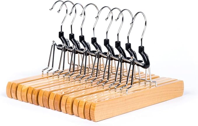 Amber Home 10 Pack Natural Wooden Pants Hangers, Wood Clamp Hangers by AmberHome