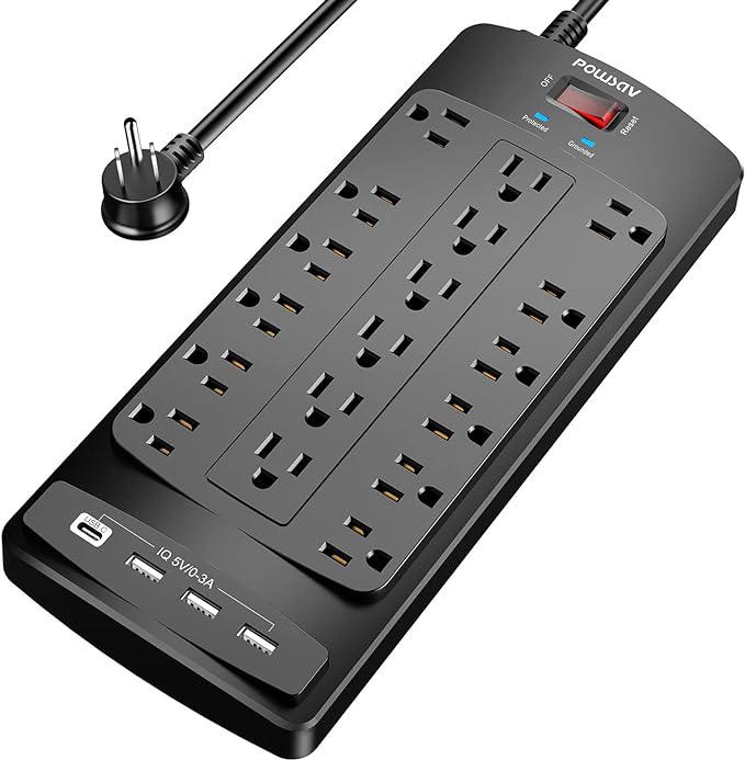 18 Outlets Surge Protector Power Strip by POWSAV
