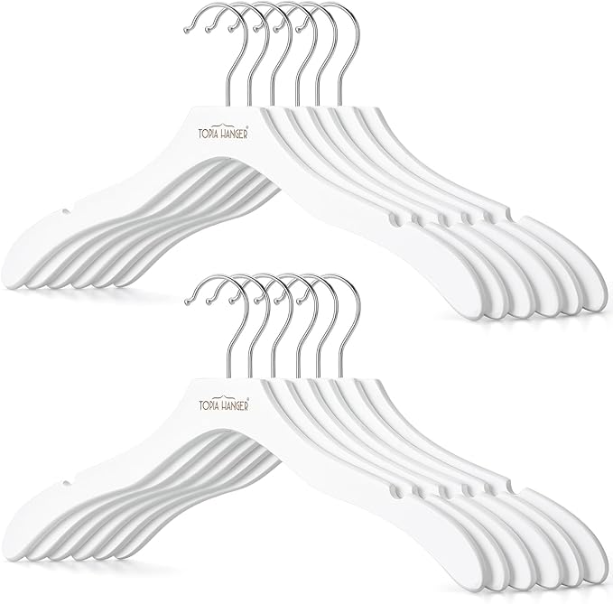 TOPIA HANGER Wooden Coat Hangers 12 Pack, Premium Wood Suit Sweater No Shoulder by TOPIAHANGER
