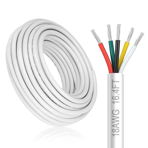18 Gauge 5 Conductor Electrical Wire, 16.4FT White Stranded Low Voltage 18/5 by DEKIEVALE