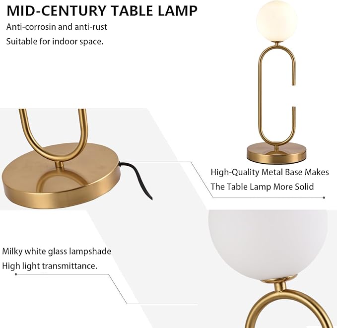 Mid Century C-Shape Table Lamp Gold 2-Light Globe Dimmable Table Lamp - Image 5