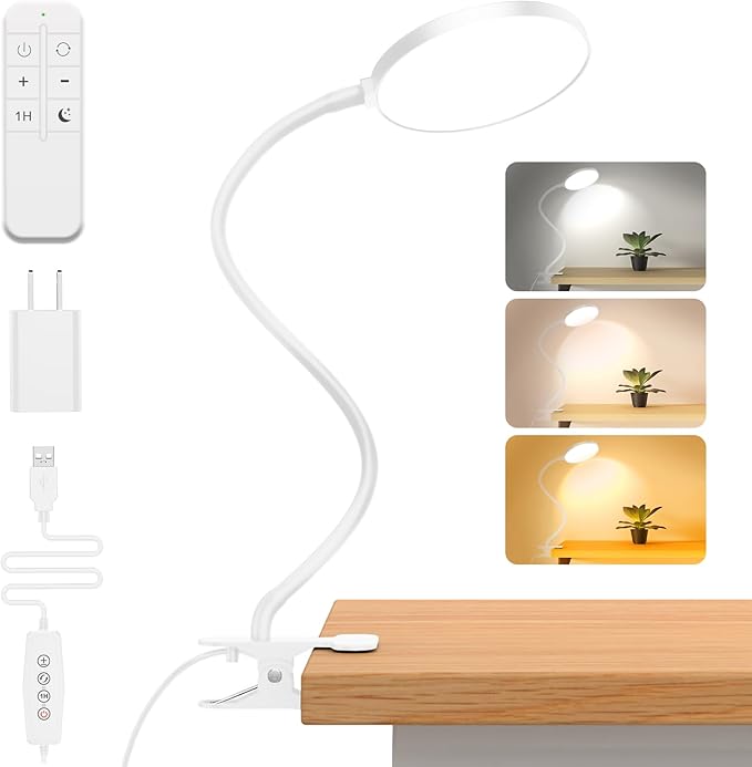 Reading Light with Remote, LED Desk Lamp Clip on RA>95 Dimmable Flexible by iFalarila