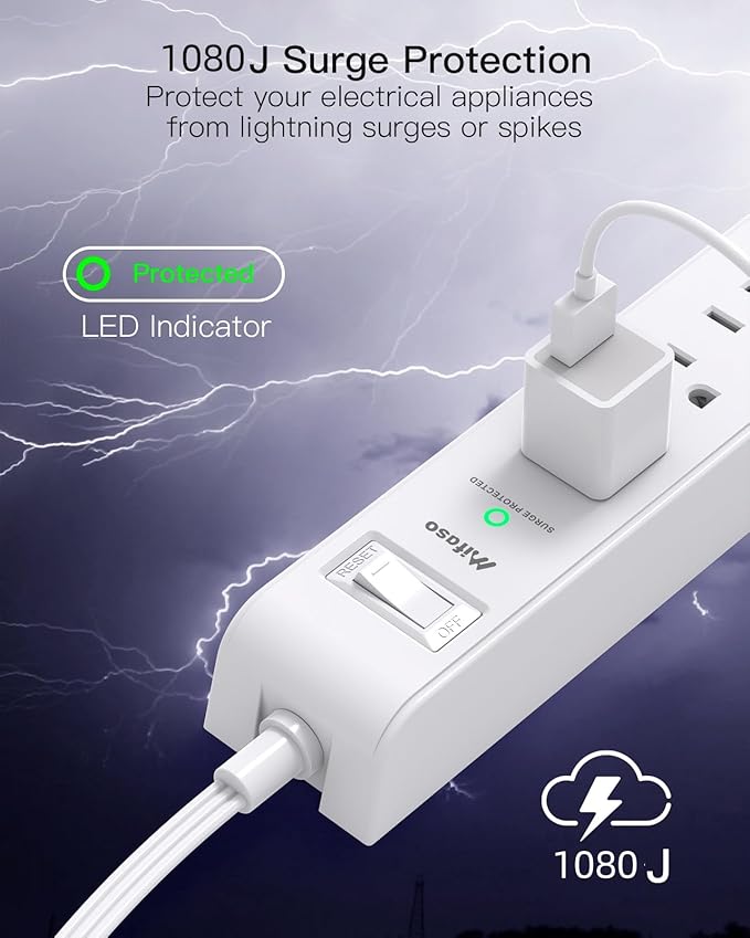 2 Pack Power Strip, 12FT Long Extension Cord, Surge Protector - Image 6