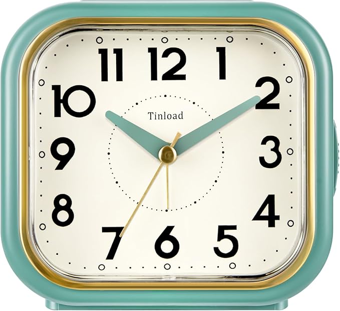 4.3" Retro Analog Alarm Clock • Silent Non Ticking • Gentle Wake • Beep Sounds by Tinload