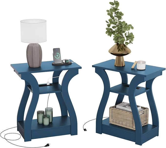 End Table with Charging Station, Side Table with USB Ports and Outlets by FROMJBEST