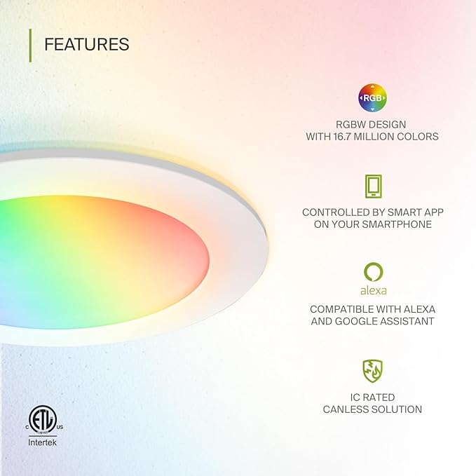 ASD 1 Pack LED Smart Recessed Lighting 6 Inch 15W, RGBW Color Changing Lights - Image 3