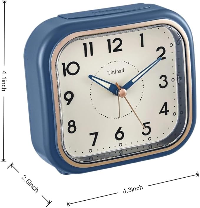 4.5" Vintage Retro Analog Alarm Clock, Super Silent Non Ticking Clock - Image 3