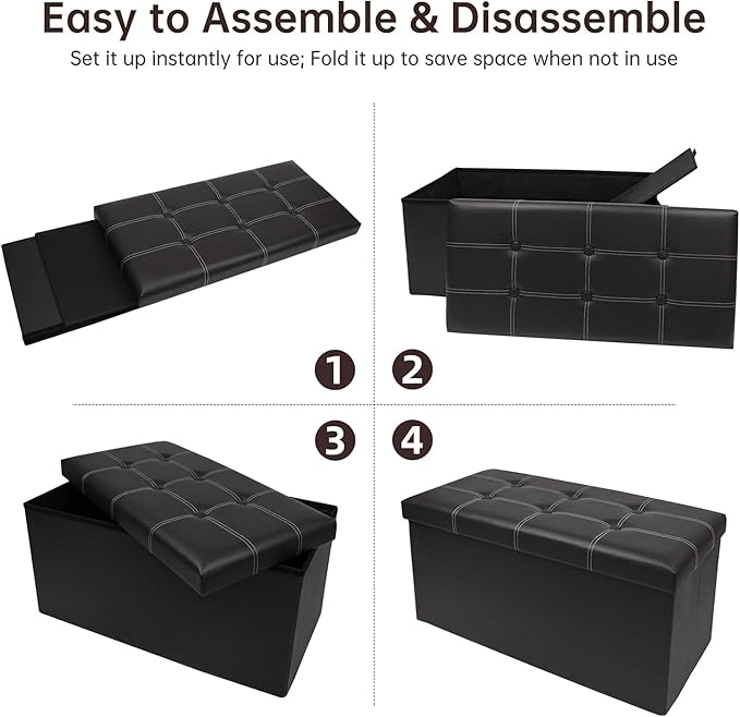 xupersodys 30 Inches Folding Storage Ottoman Bench, Faux Leather Footrest - Image 7