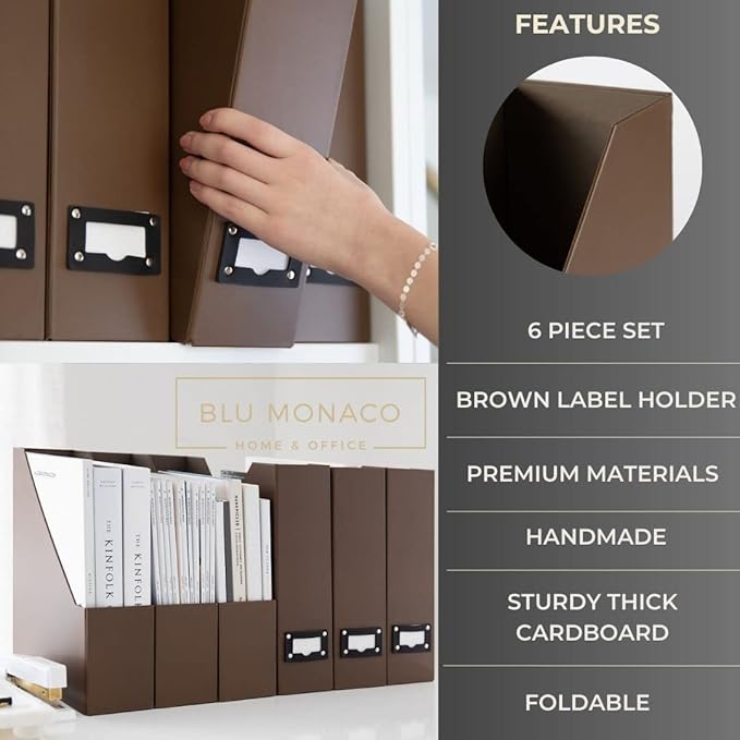 BLU MONACO Set of 6 Foldable Brown Magazine File Holders - Image 5