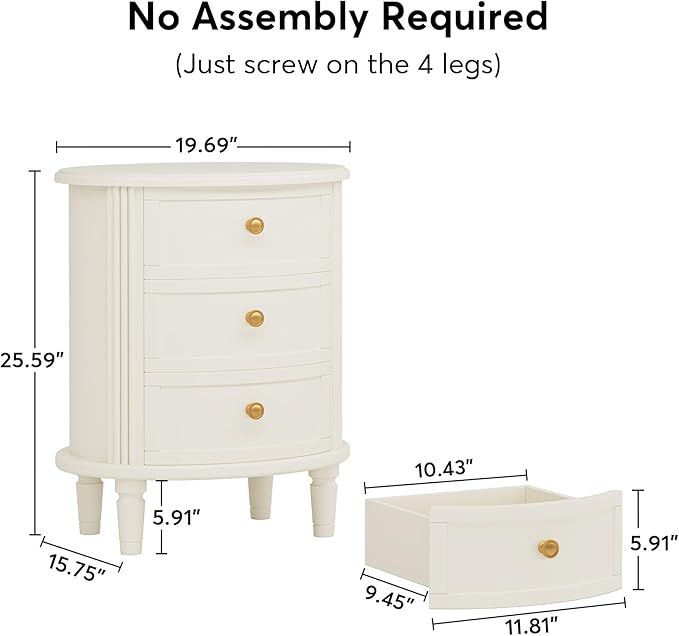 Tribesigns Nightstand with 3 Drawers, Oval Bed Side Table - Image 2