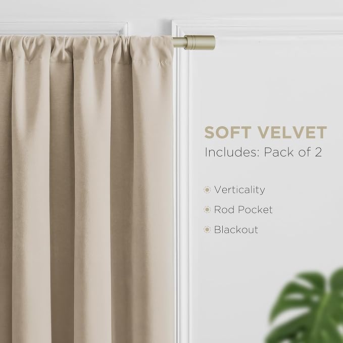 Joydeco Latte Coffee Velvet Curtains 72 Inches 2 Panels, Luxury Thermal - Image 3