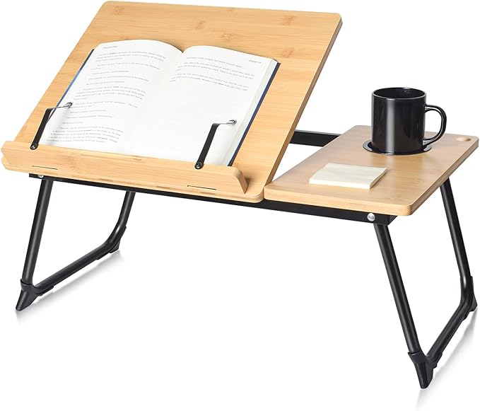 wishacc Book Stand for Reading in Bed, Bamboo Laptop Stand Adjustable Book by wishaccDirect