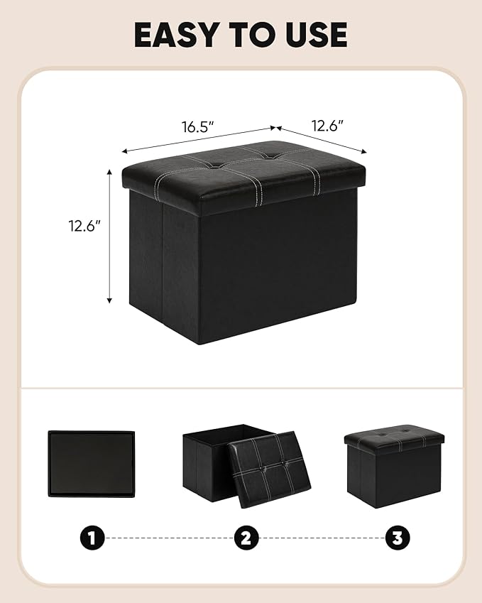 B FSOBEIIALEO Folding Storage Ottoman Cube, Faux Leather Footrest Seat Coffee - Image 3