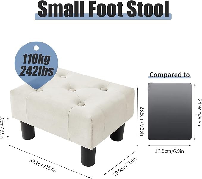BRIAN & DANY Small Foot Stool, Velvet Foot Stools - Image 3