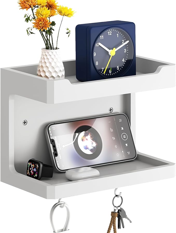 NiHome Large Wall Mounted Wooden Bedside Organizer, Double Storage Shelves & by NiHome
