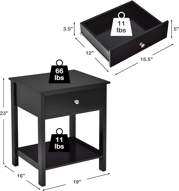 Giantex Nightstand, Wood End Table - Image 3