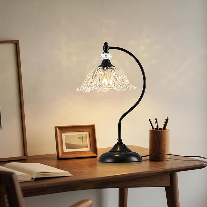 Table Lamp for Bedroom, Crystal Glass Beside Lamp, Plug in Dimmable Black Lamp - Image 8